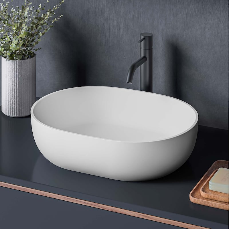 Ruvati 19-inch Matte White epiStone Solid Surface Modern Bathroom Vessel Sink - RVB2119WH - 18-7/8" x 14-5/8"