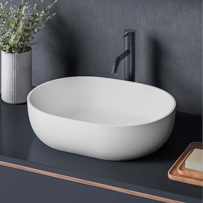Ruvati 19-inch Matte White epiStone Solid Surface Modern Bathroom Vessel Sink - RVB2119WH - 18-7/8" x 14-5/8"