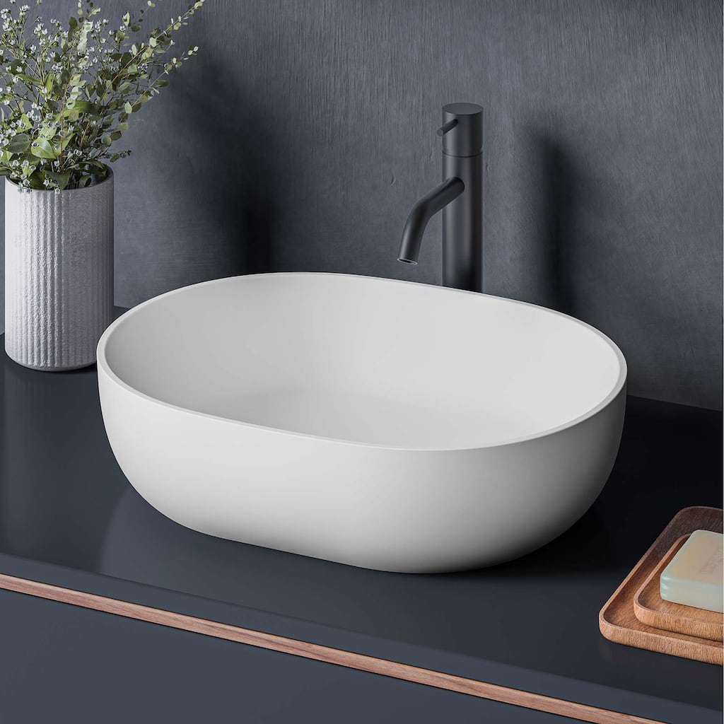 Ruvati 19-inch Matte White epiStone Solid Surface Modern Bathroom Vessel Sink - RVB2119WH - 18-7/8" x 14-5/8"