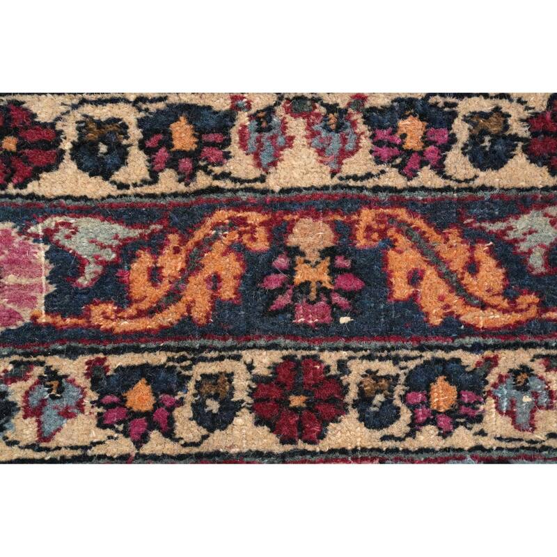 Hand Knotted Oriental 100% Wool Carpet Traditional Floral Navy Blue & Blues Kerman Area Rug - 16' 3'' X 11' 10''