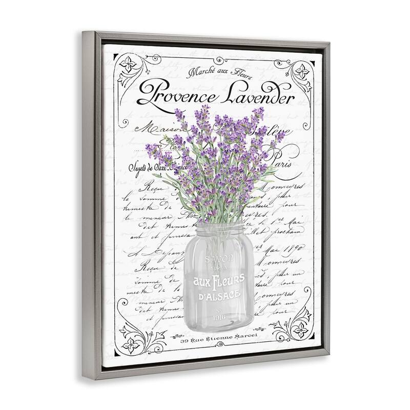 Stupell Lavender Sprigs Bouquet Ornate French Script Motif Floater Frame, Design by Lettered and Lined