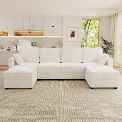 U-Shaped 4-Seater Sectional Sofa with 2 Storage Ottomans