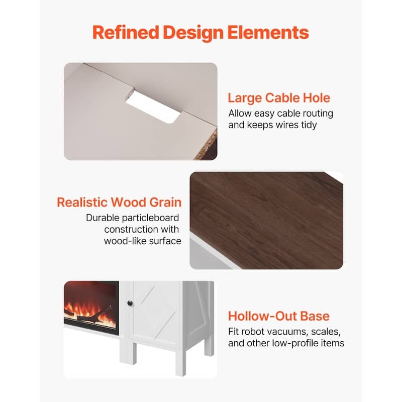 60-Inch Electric Fireplace TV Stand in White for Large TVs Adjustable Heat and Flame Settings - 60.79” x 6.3” x 13.98”