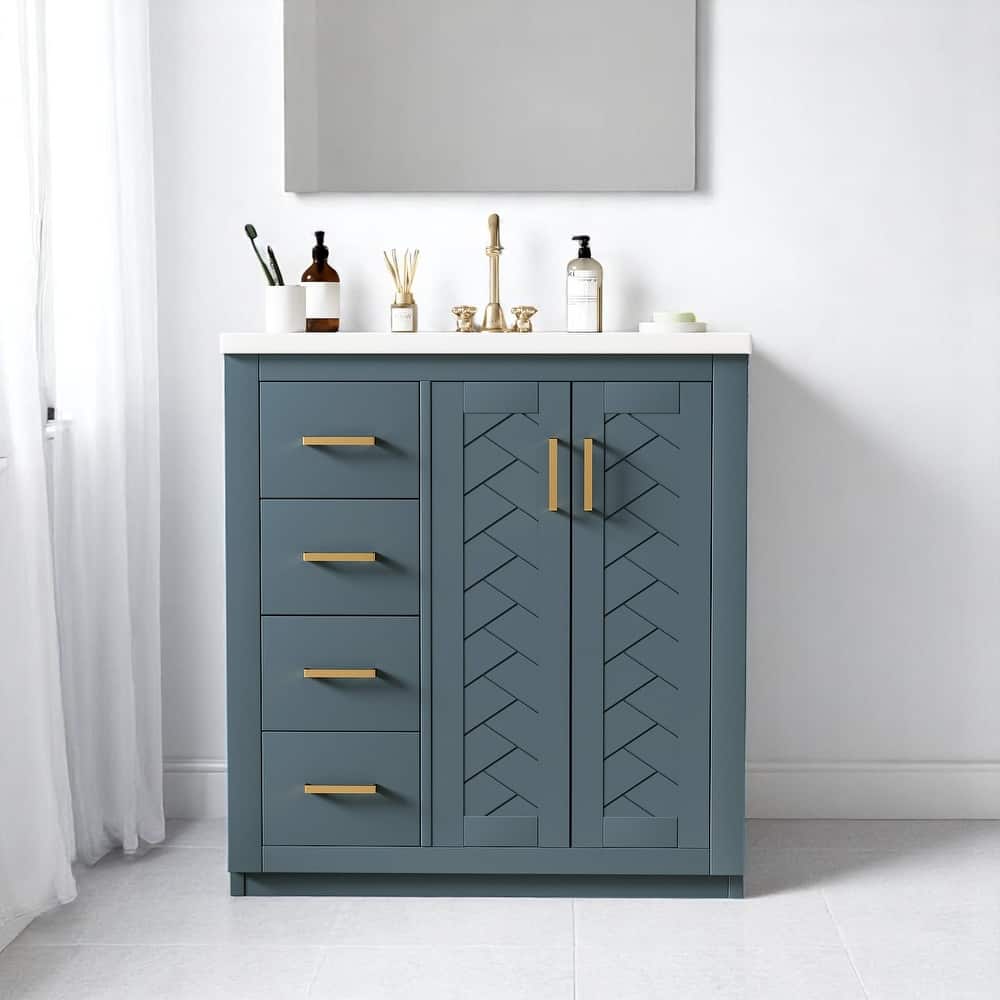 30'' Bathroom Vanity with Sink, Solid Wood Frame, 3 Drawers & 2 Soft-Close Doors, Freestanding Cabinet