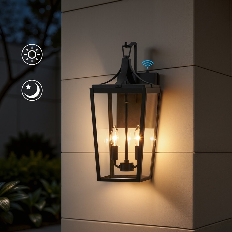 KAWOTI Dusk to Dawn Outdoor Wall Light Industrial Sandy Black - W8.38" x H20.1"x D10"