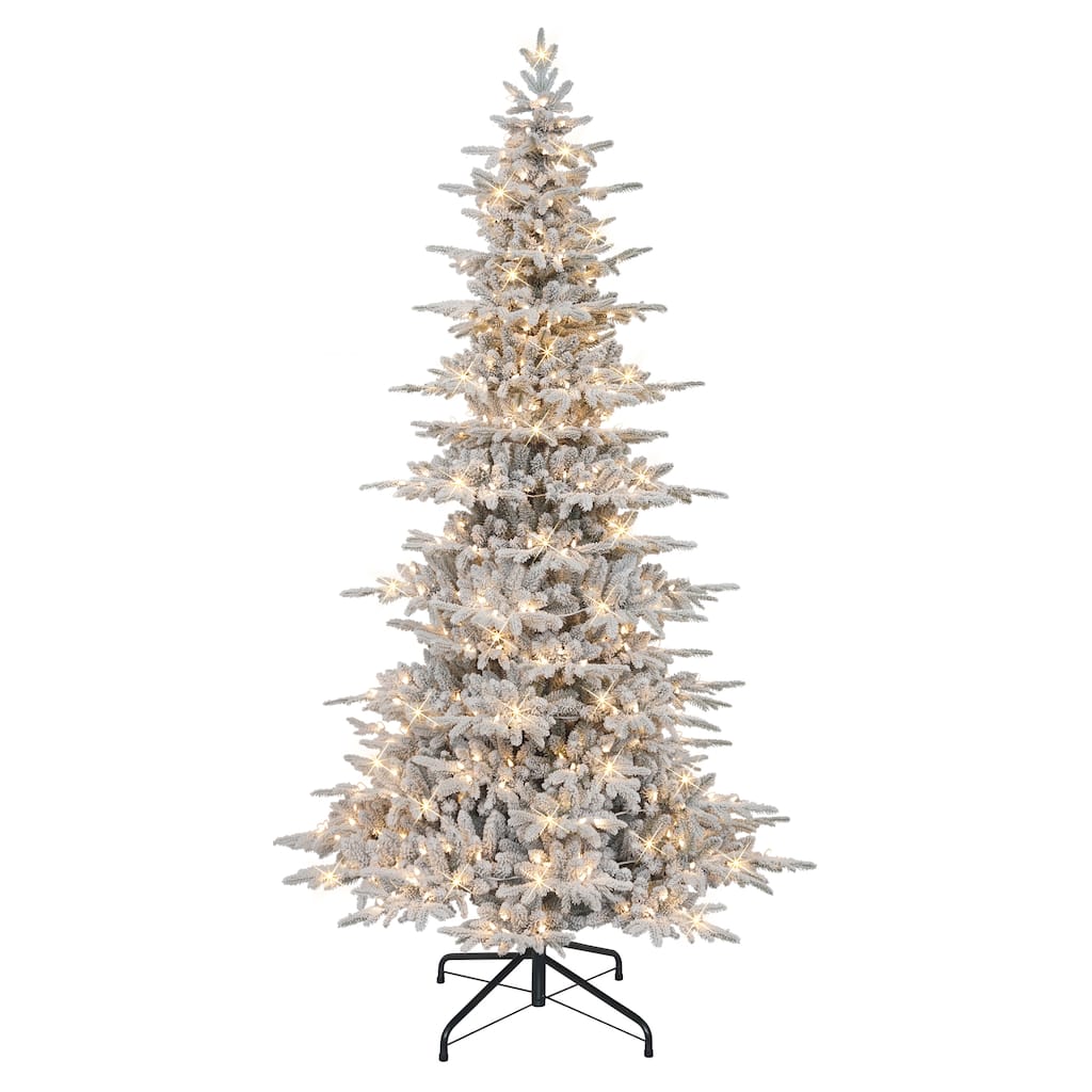 Puleo International 9 ft Pre-Lit Slim Flocked Artificial Utah Fir Tree 2729 Tips 550 Multi-Color Lights