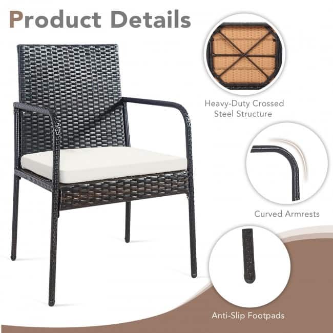 4 Pieces Patio Wicker Rattan Dining Set with Comfy Cushions - 22" x 20.5" x 34.5" (L x W x H)