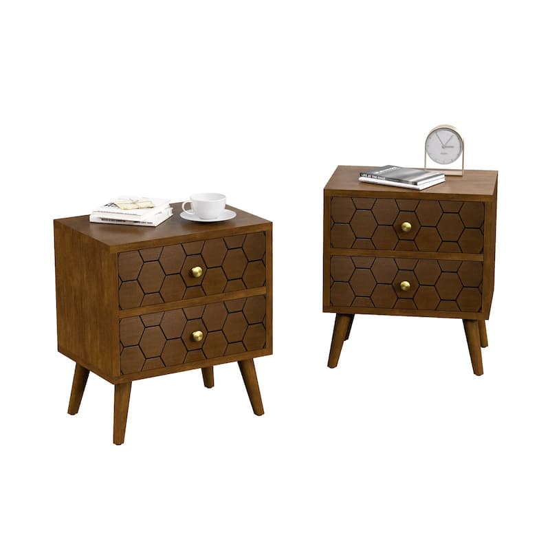 SUNBURY Mid-Century Modern Nightstands with Drawers (Set of 2) - 2PC-Honeycomb - 2-drawer
