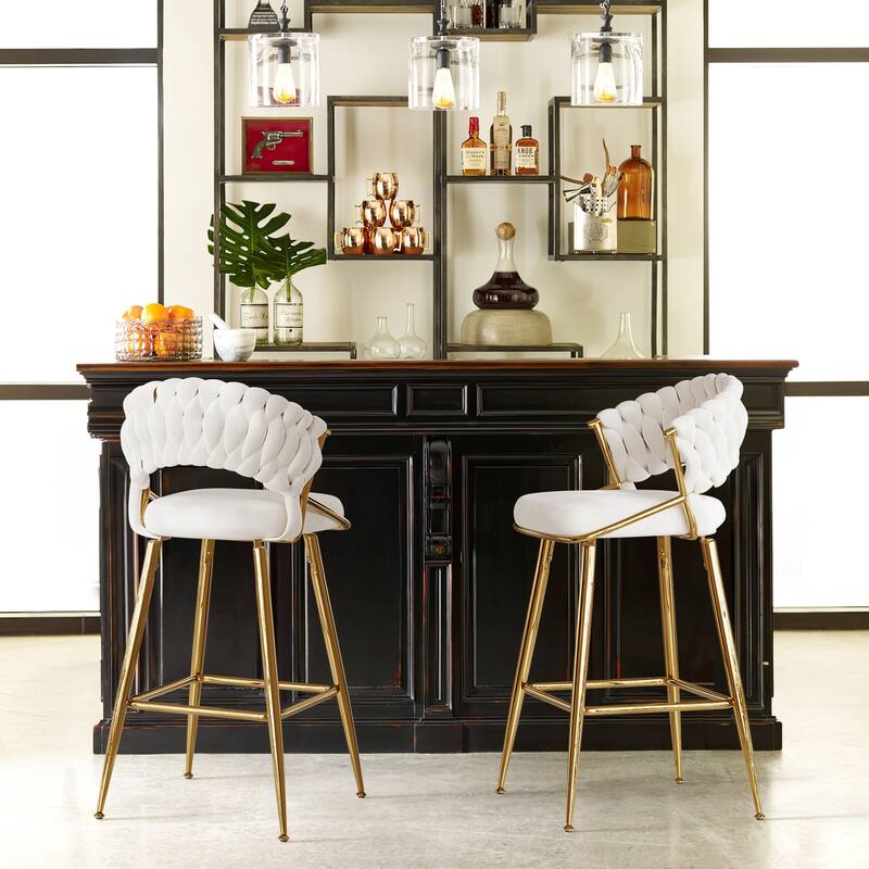 25.2" Modern Velvet Counter Stool with Gold Accents, Ergonomic Design & Plush Seat for Kitchen Island & Bar
