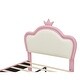 preview thumbnail 9 of 8, Twin Size PU Upholstered Princess Bed with Crown Headboard and Storage Pocket
