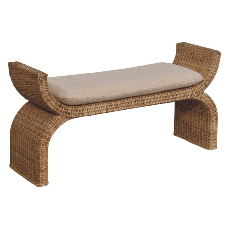 Artisan Furniture Solid Wood Rattan Weave Boucle Bench