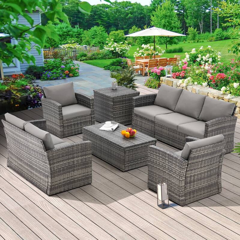 AECOJOY 7-Pieces Patio Sectional Sofa Outdoor Wicker Furniture Set
