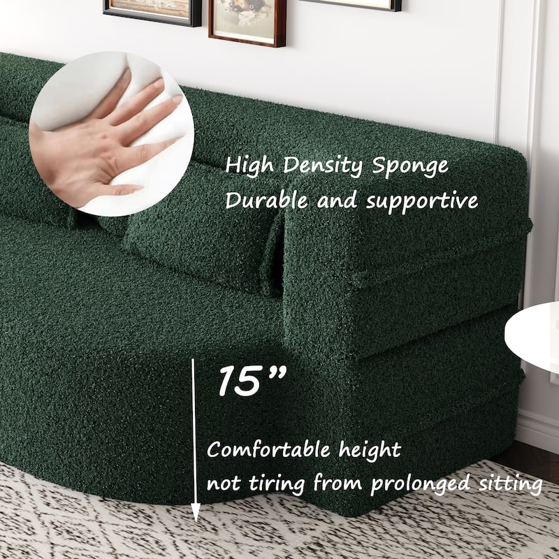 Convertible Green Teddy Fabric Foam-Filled Floor Sofa Bed with 2 Pillows, No Assembly Required