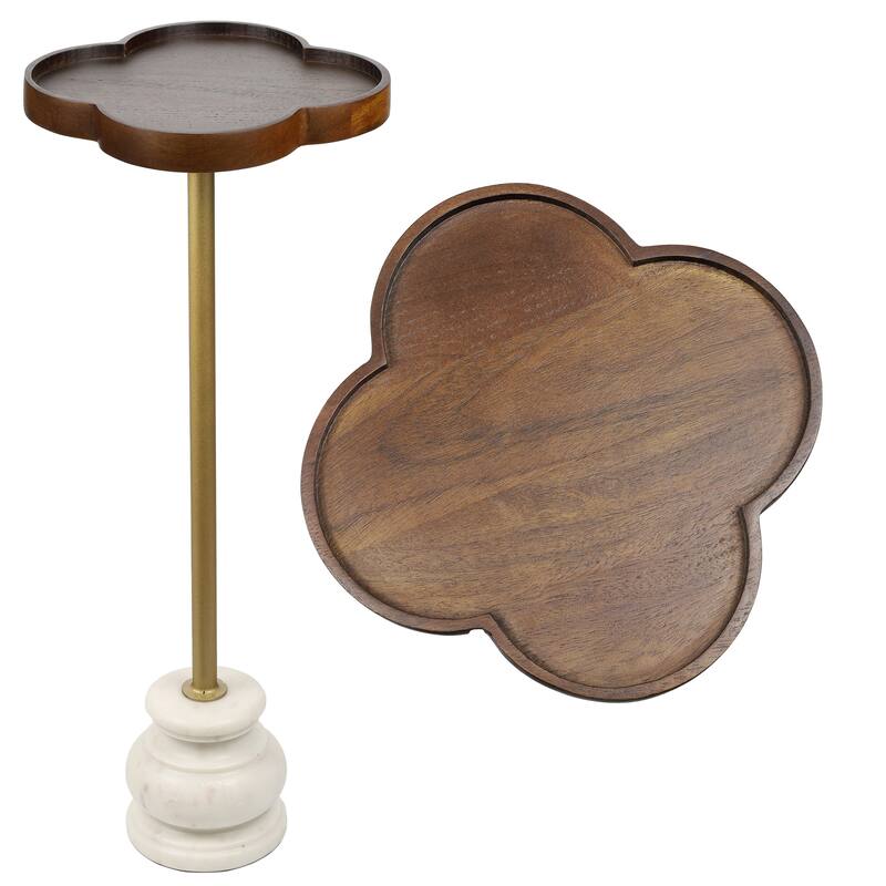 Colby 24.5" Wood & Metal End Table with Quatrefoil Top & Marble Base, By JONATHAN Y - Dark Brown/Gold/White