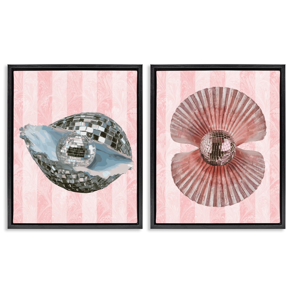 Stupell Pastel Disco Ball Sea Life Framed Floater Canvas Wall Art Design By Lil' Rue (Set of 2)