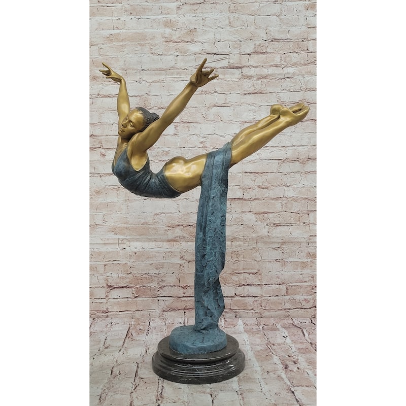 Bronze Ballerina Sculpture – Modern Gold And Blue Patina Ballet Dancer Statue