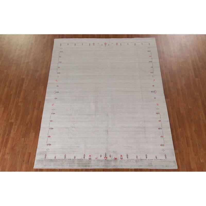Gabbeh Indian Area Rug Handmade Beige Wool Carpet - 7'7"x 9'8"