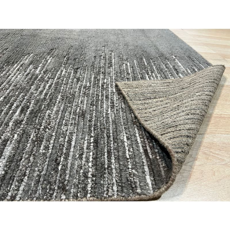 Hand-Knotted Wool Plush Flatweave Loom Rug, 8' x 10', Silver Area Rug, Stylish Soft Texture for Bedrooms or Living Room - L