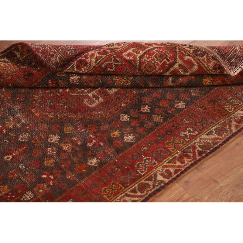 Vegetable Dye Red Shiraz Persian Antique Area Rug Handmade Wool Carpet - 3'3"x 4'11"