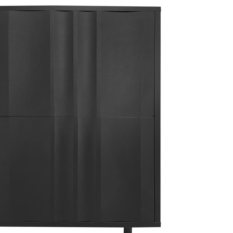 Wave Pattern Storage Cabinet Kitchen Buffet Server Cupboard Adjustable Sideboard with 2 Doors and 2 Drawers for Living Room