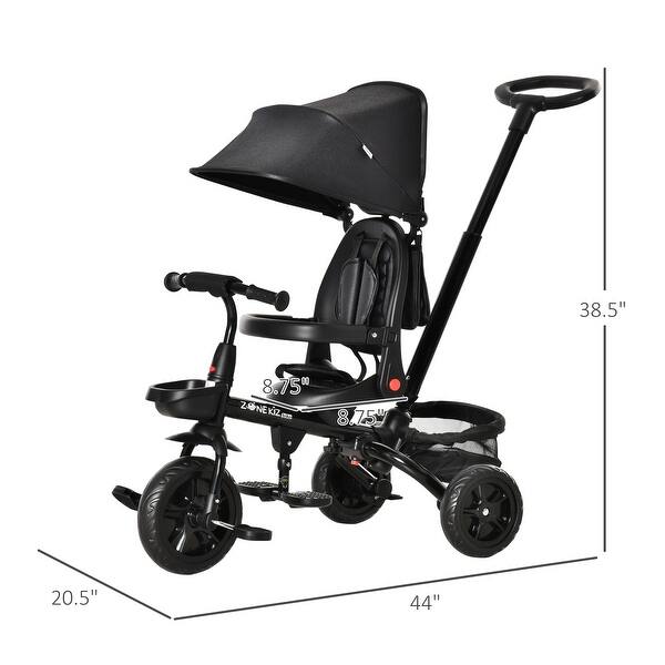 dimension image slide 0 of 2, 14-in-1 Convertible Tricycle with Adjustable Parent Push Handle, Safety Features, and Storage Baskets for Kids