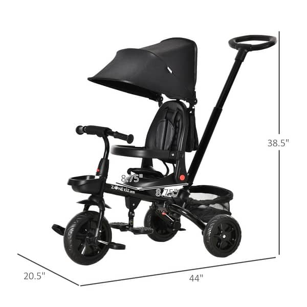 dimension image slide 0 of 2, 14-in-1 Kids Tricycle with Adjustable Parent Handle, Safety Bar, Storage Baskets, and Removable Canopy for Ages 1-5