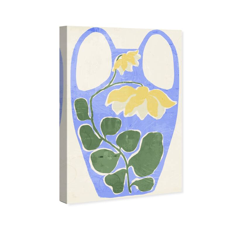 Wynwood Studio Canvas Abstract Blue Floral Vase Blue and Bohemian & Eclectic Wall Art Canvas Print