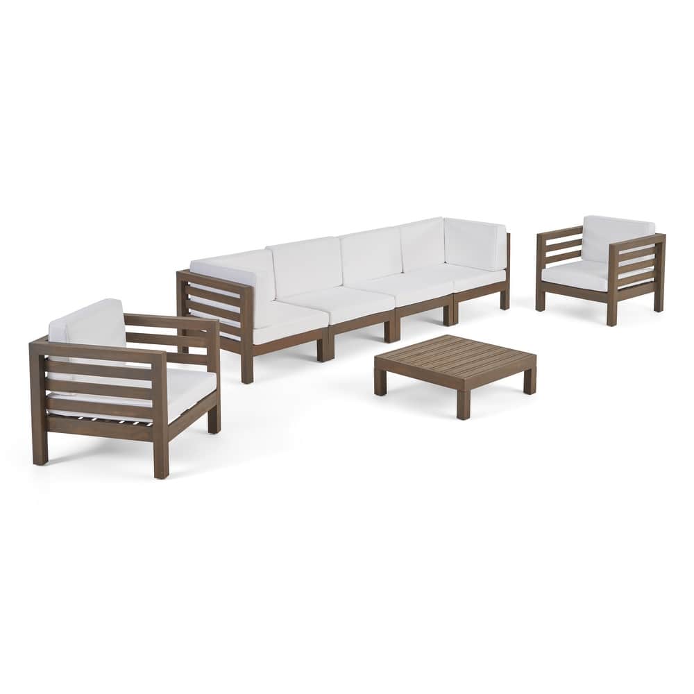 Oana Outdoor 6-seat Acacia Wood Sofa and Club Chair Chat Set by Christopher Knight Home