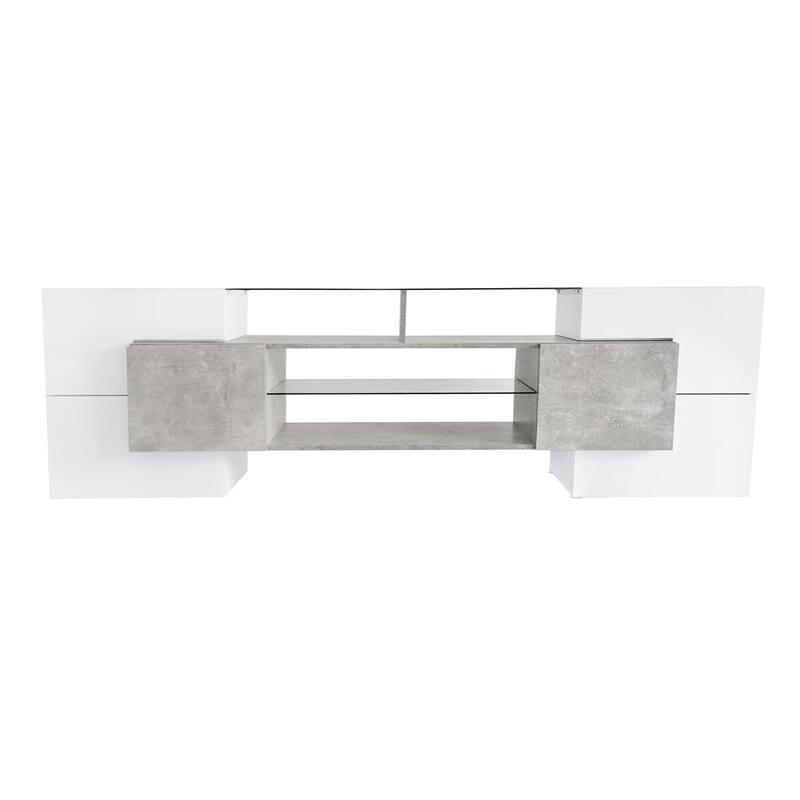 Merax TV Stand with 2 Illuminated Glass Shelves, High Gloss Entertainment Center for TVs Up to 80" - n/a