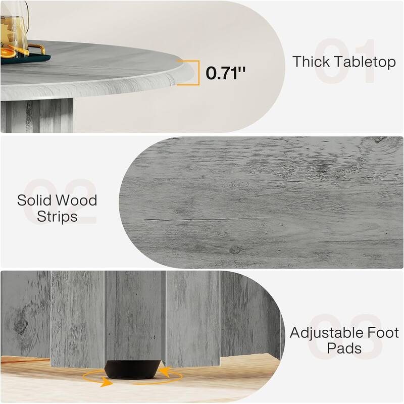 Round Dining Table Kitchen Table, Farmhouse Dinner Table with Metal Base