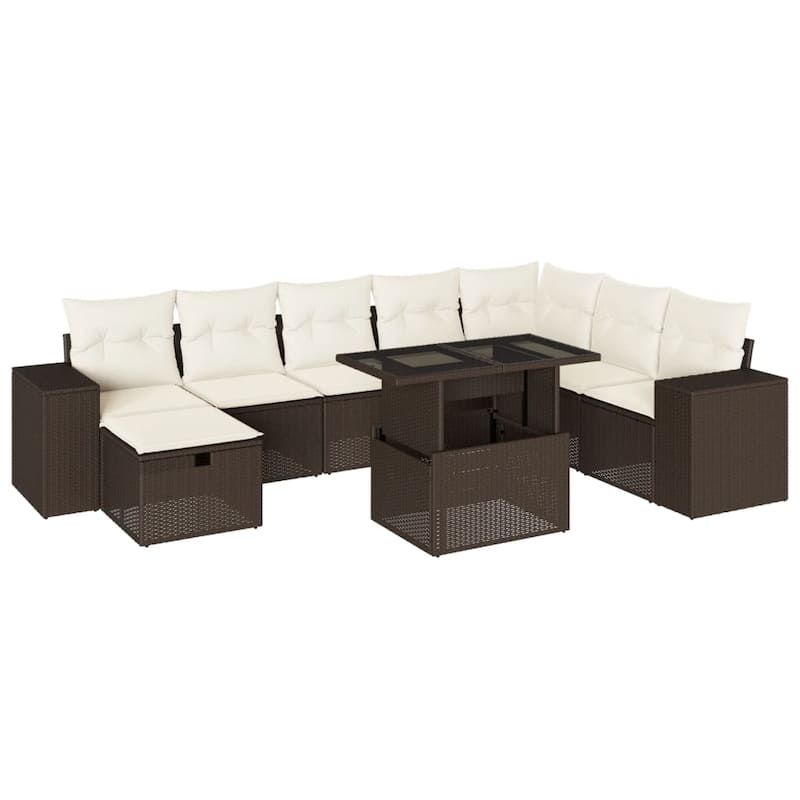 vidaXL Patio Sofa Set with Cushions Outdoor Furniture 9 Piece Poly Rattan