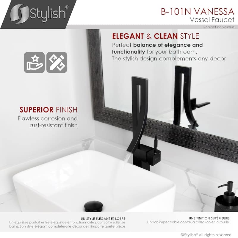 STYLISH Single Handle Bathroom Faucet for Single Hole Brass Vessel Mixer Tap - Faucet Height: 17 1/2" | Spout Height: 8"