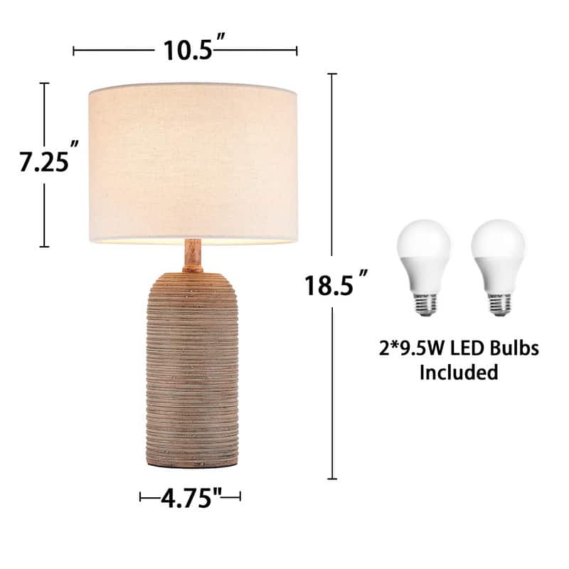 KAWOTI Farmhouse Table Lamp Set with LED Bulbs (Set of 2) - W10.5 x H18.5 inch