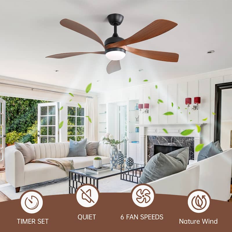 45 Inch / 52 Inch White Ceiling Fan with Dimmable LED Light and Remote, 6-Speed Reversible DC Motor, ABS Blades
