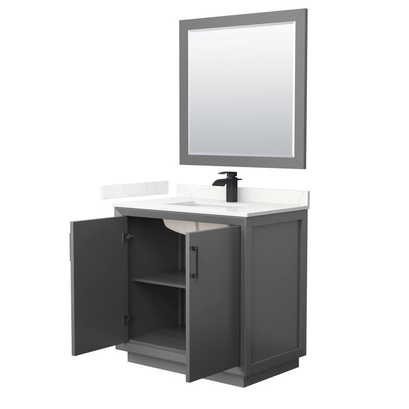 Strada 36-inch Single Vanity, Quartz Top, 34-inch Mirror