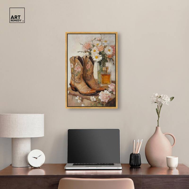 Delicate Floral Boots II Canvas by Art Remedy