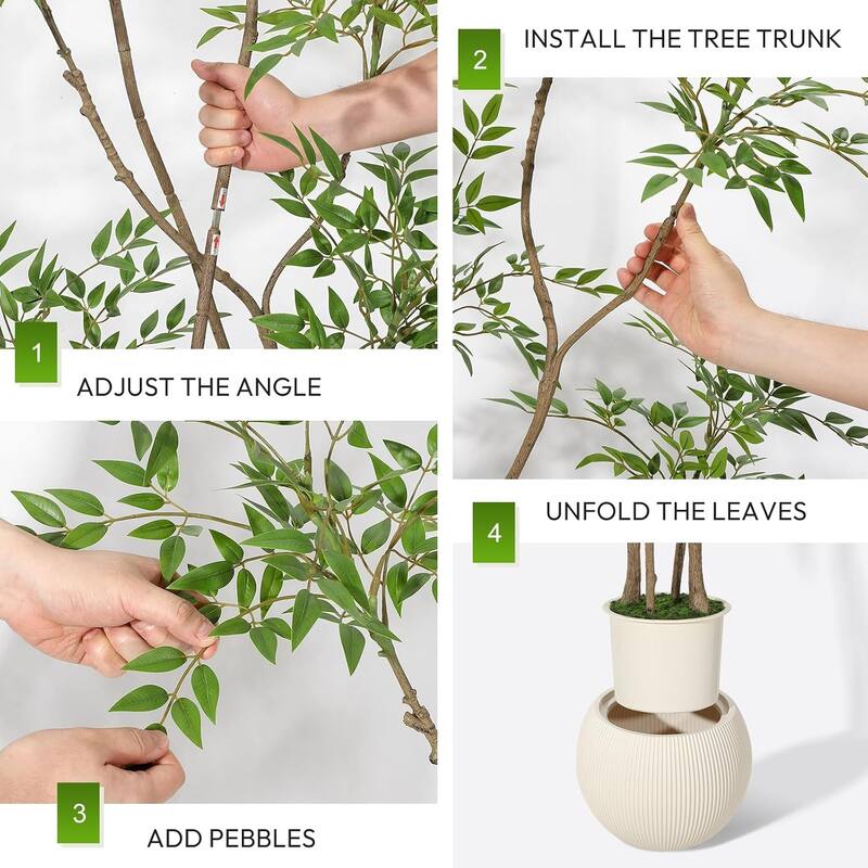 Artificial Plants Indoor, 5FT Tall Faux Floor Plant in Pot, Nandina Artificial Tree with Grey Planter