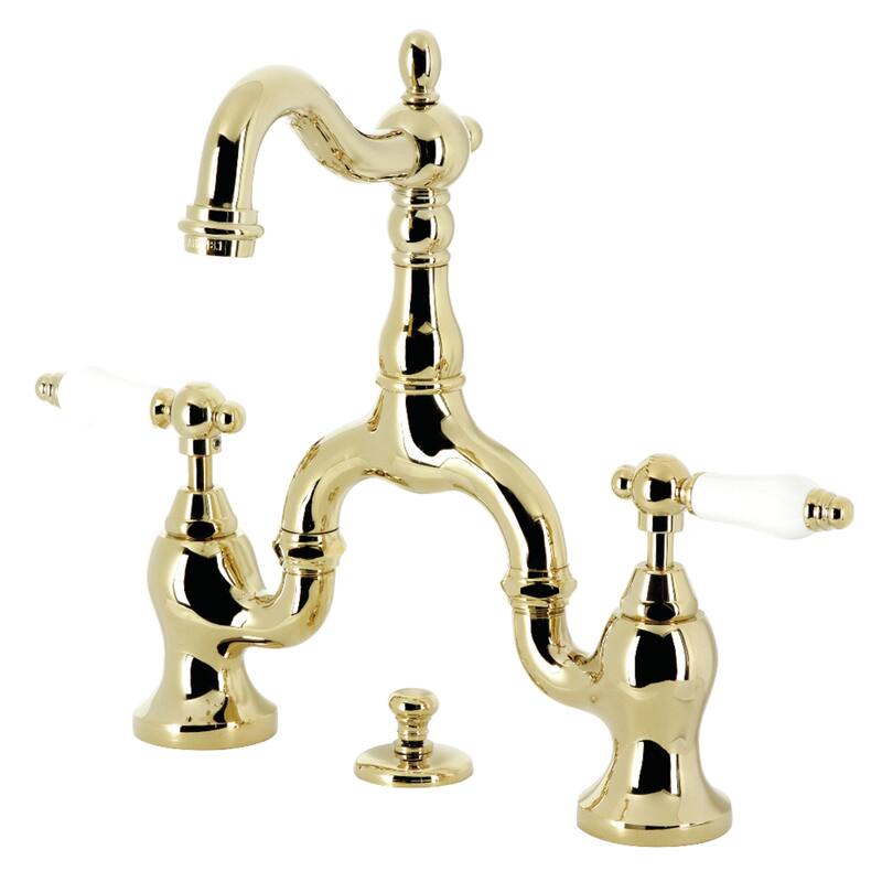 English Country Bridge Bathroom Faucet with Brass Pop-Up
