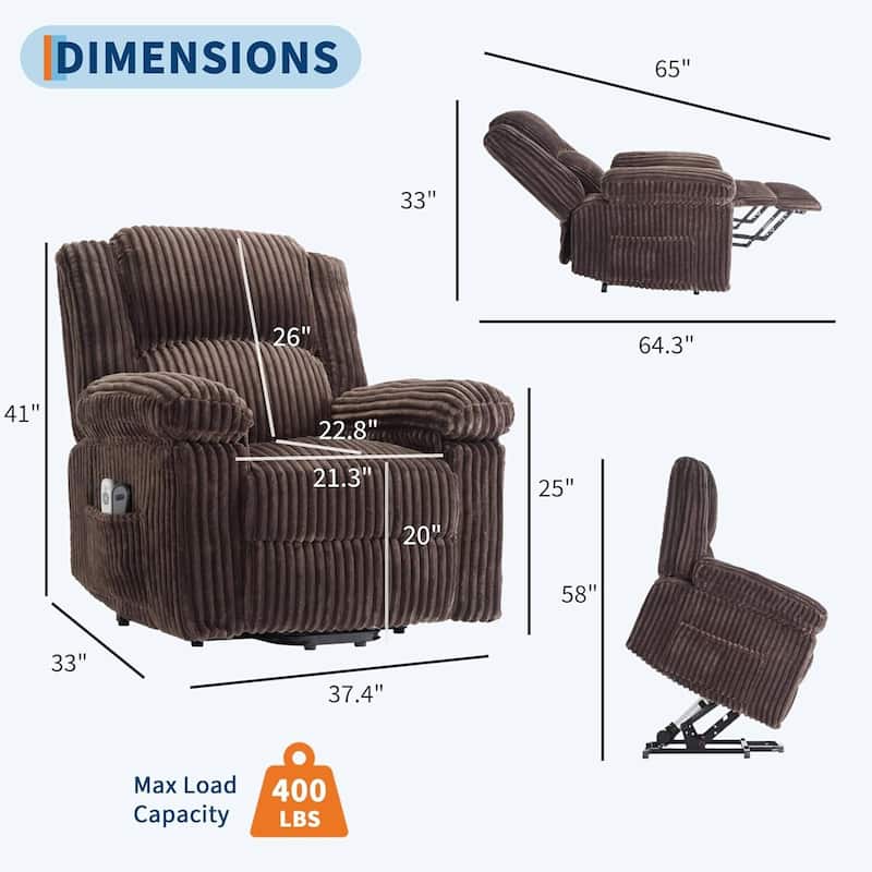 Electric Power Lift Recliner Sofa Chair, Heat and Massage for Living Room, Bedroom