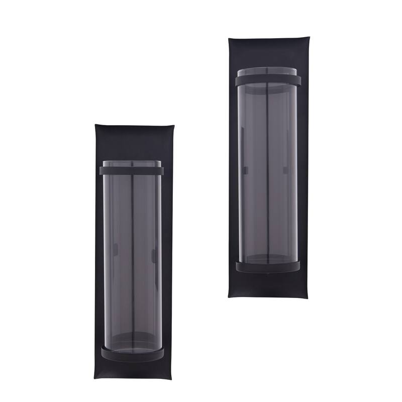 Rectangular Wall Sconce Candle Holders with Glass Insert - 16" - Black - Set of 2