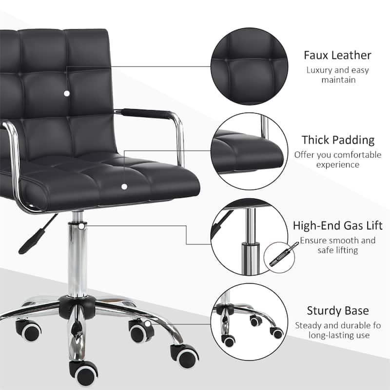 PU Leather Home Office Chair with Adjustable Height, Swivel Wheels