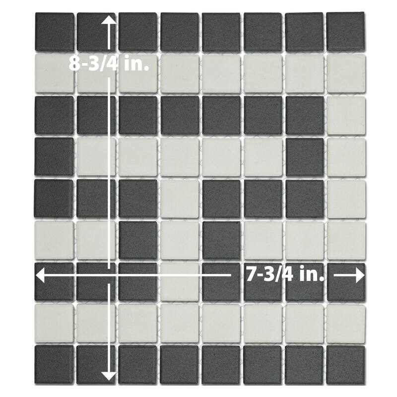 Merola Tile Gotham 1" Greek T Border Unglazed Black and White 7-3/4" x 8-3/4" Porcelain Floor and Wall Tile