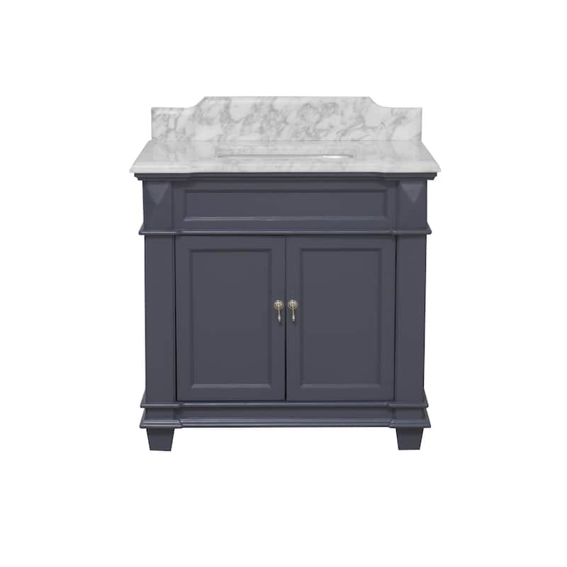 KitchenBathCollection Elizabeth 36" Bathroom Vanity with Carrara Marble Top