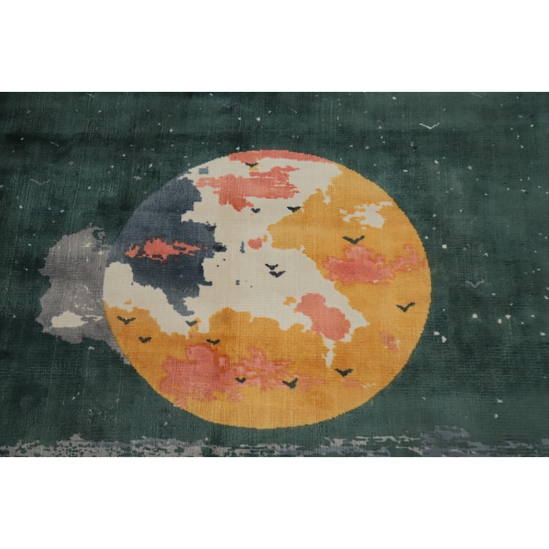 Hand Knotted Oriental Viscose Silk Carpet Modern Pictorial Multi-Colored Abstract Area Rug - 7' 8'' X 5' 7''