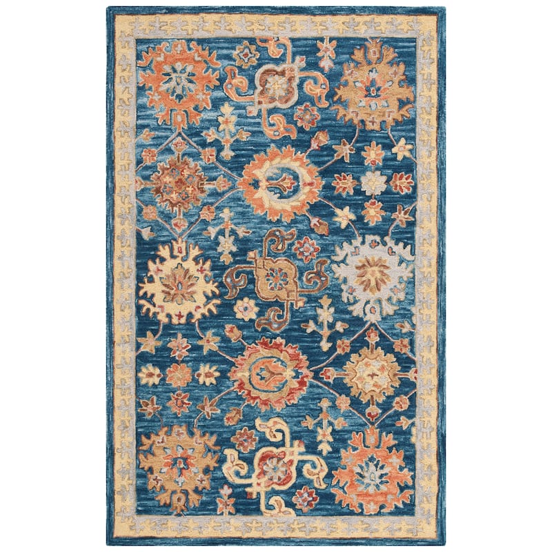 SAFAVIEH Handmade Blossom Petinka French Country Floral Wool Rug - 3' x 5' - Navy/Brown