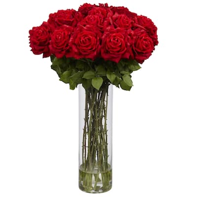 Silk Flower Arrangement - 31 Inch Tall Vase - Elegant Home Decor - Artificial Flowers for Living Room