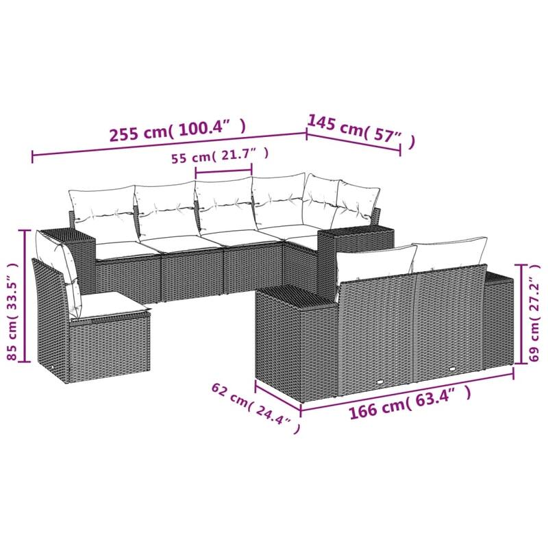 vidaXL Patio Sofa Set with Cushions Outdoor Conversation Furniture Poly Rattan