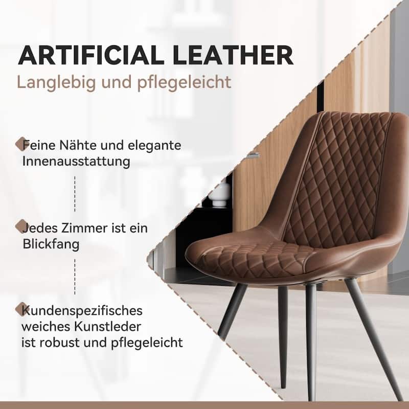 Leather Dining Chair with Metal Legs （Set of 2）
