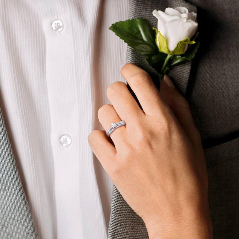 Miadora 3/4ct TDW Diamond Solitaire Bridal Ring Set in 14k White Gold