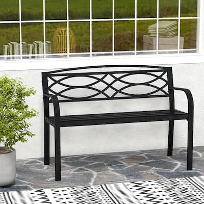 Outdoor Metal Garden Park Bench Heavy-Duty Metal Slatted Loveseat